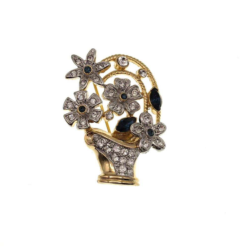 Vintage Rhinestones Brooch Flower Basket